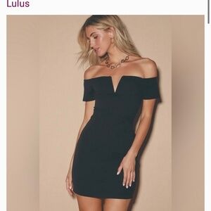 Lulus NWOT Cheers To This Black Mini Off-The-Shoulder Bodycon Dress Sz L